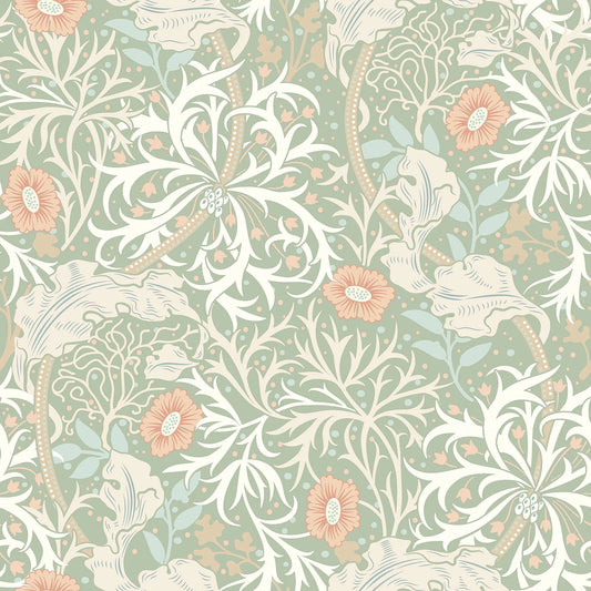 Seaweed Garden Wallpaper - Ohpopsi - Sage/Apricot
