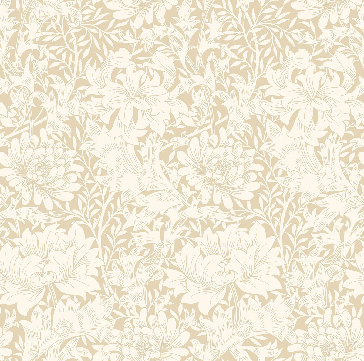 Sample - Chrysanthemum - Eden by Morris Wallpaper - Flax