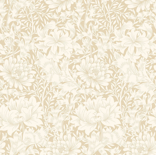 Chrysanthemum - Eden by Morris Wallpaper - Flax