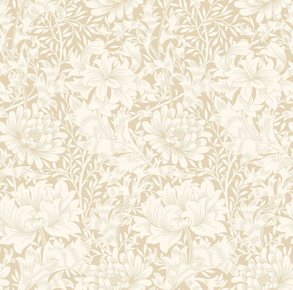 Sample - Chrysanthemum - Eden by Morris Wallpaper - Flax