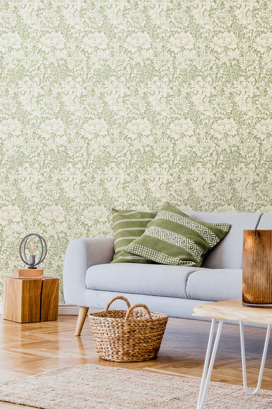 Chrysanthemum - Eden by Morris Wallpaper - Sage Green
