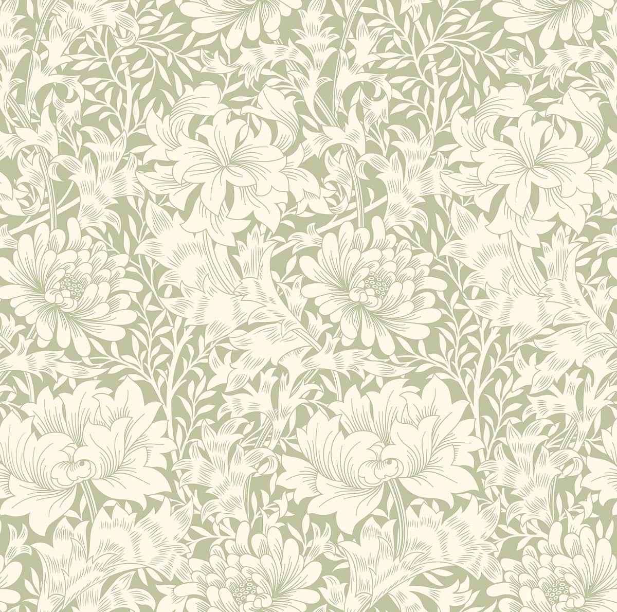 Sample - Chrysanthemum - Eden by Morris Wallpaper - Sage Green