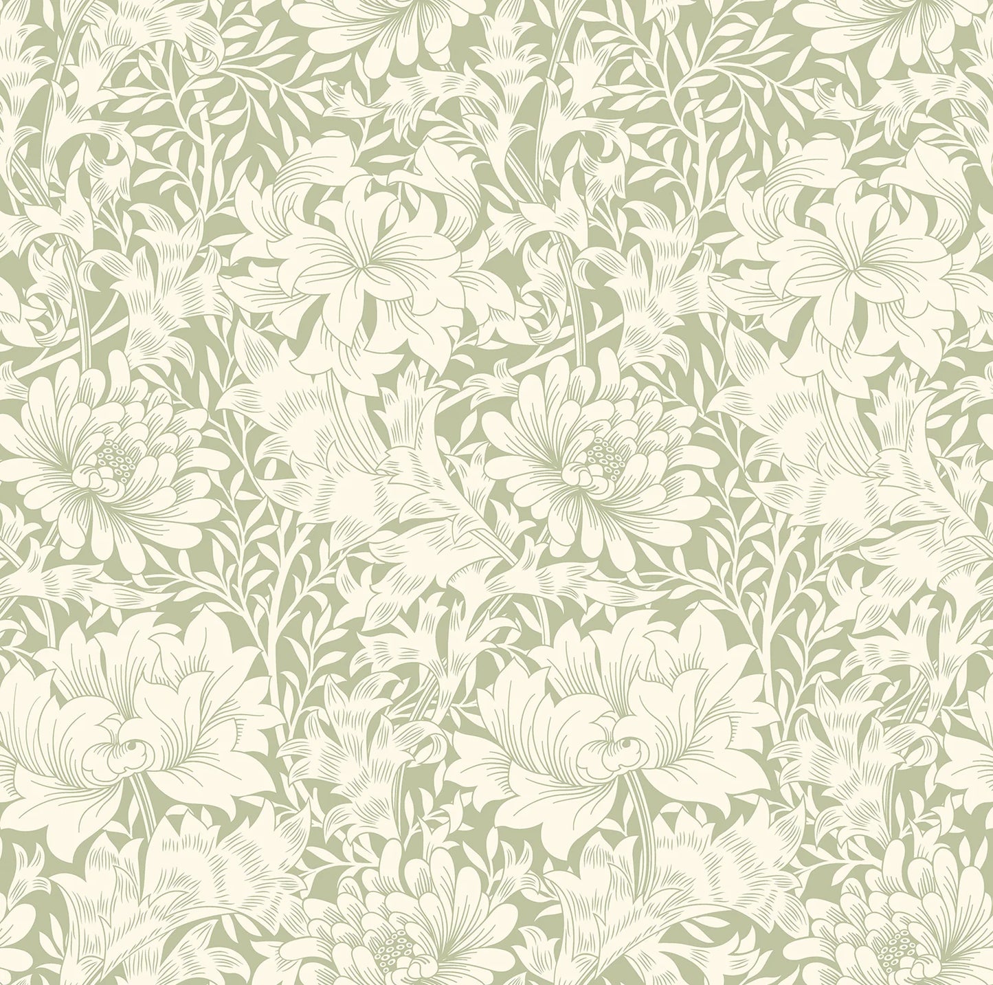 Chrysanthemum - Eden by Morris Wallpaper - Sage Green