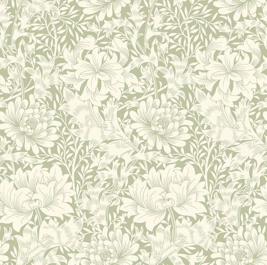 Chrysanthemum - Eden by Morris Wallpaper - Sage Green
