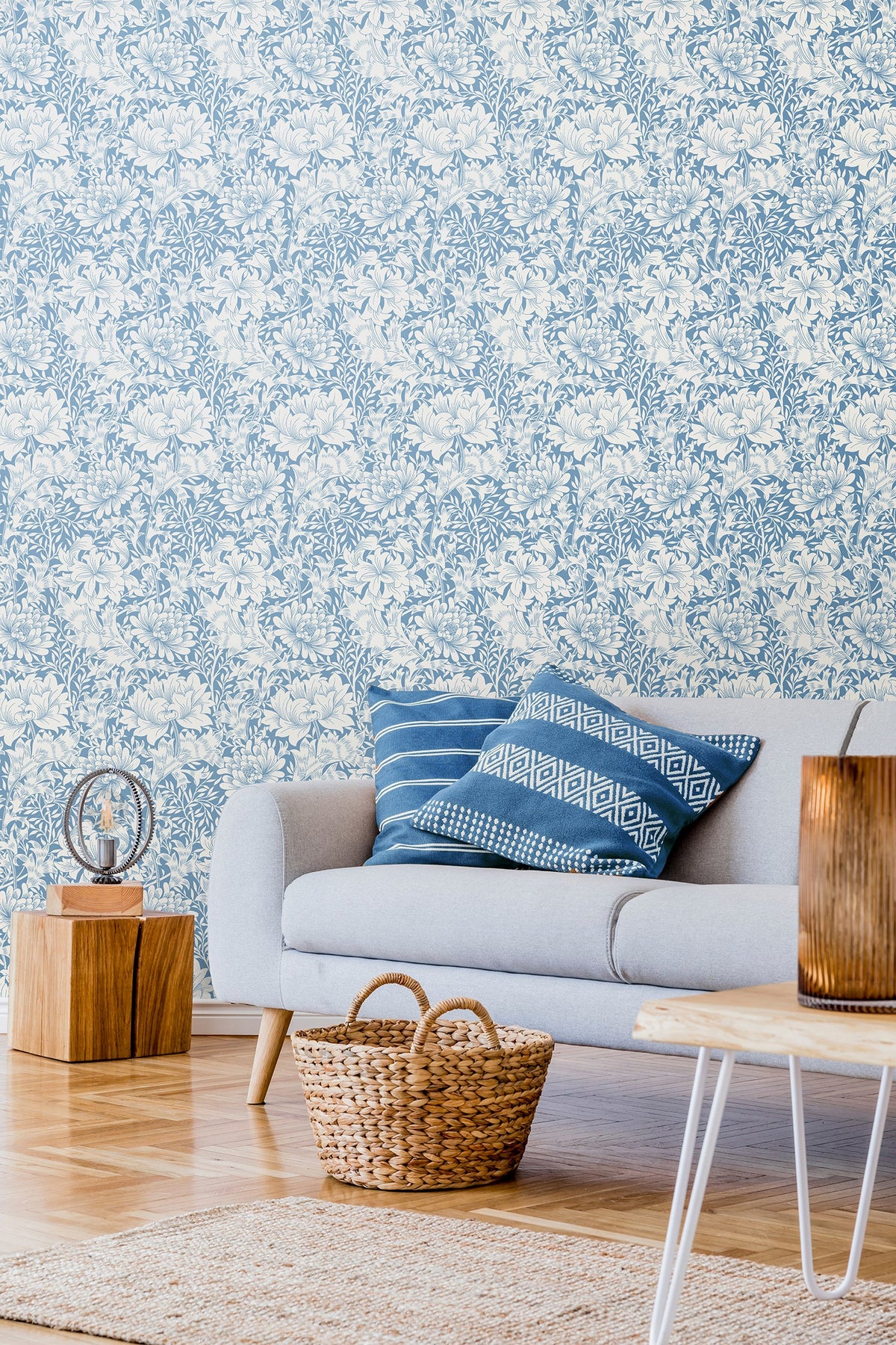 Chrysanthemum - Eden by Morris Wallpaper - Wedgewood Blue