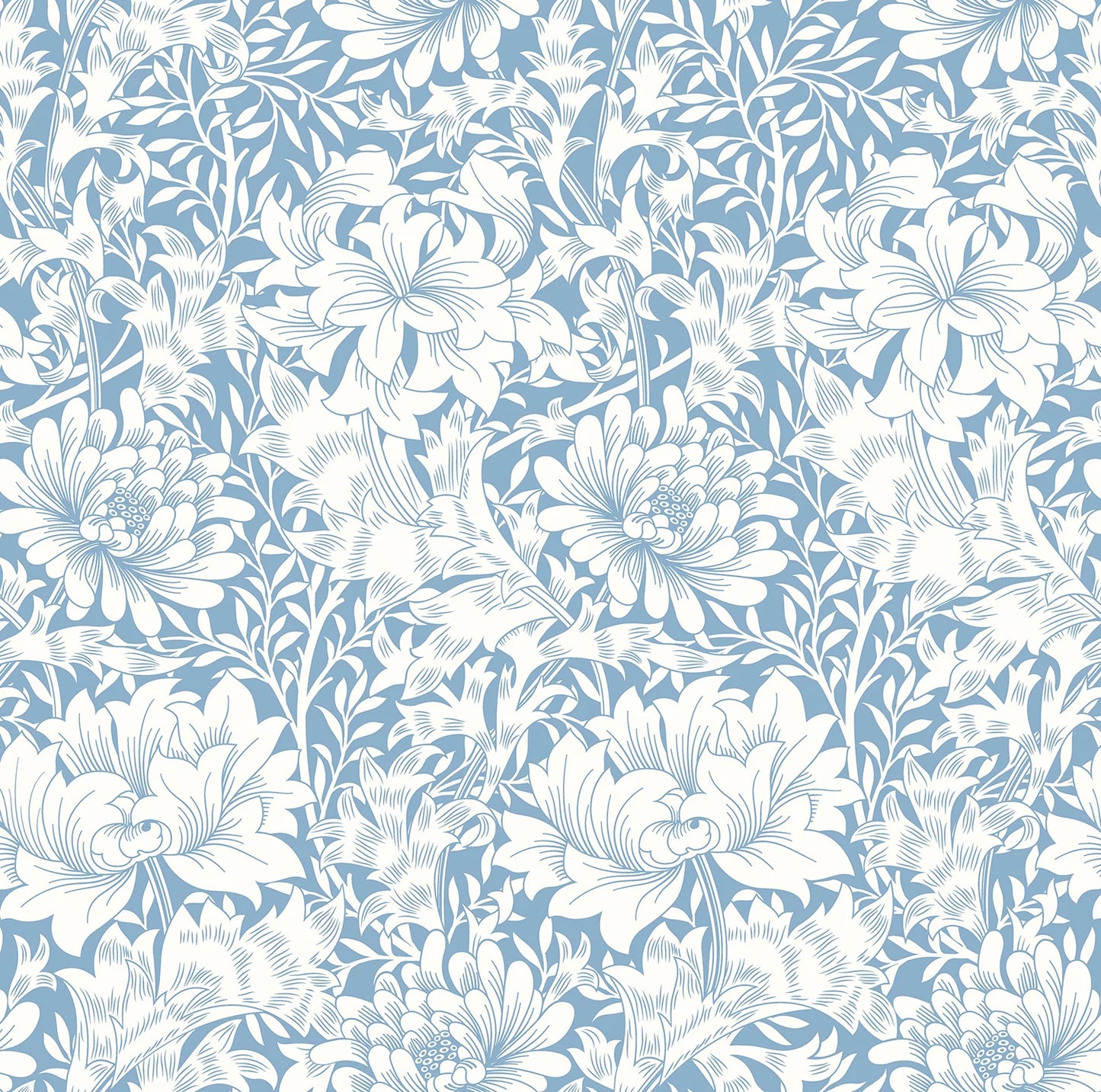 Chrysanthemum - Eden by Morris Wallpaper - Wedgewood Blue