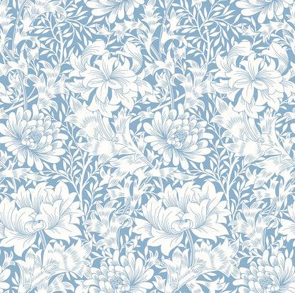 Chrysanthemum - Eden by Morris Wallpaper - Wedgewood Blue