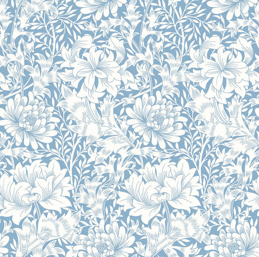 Chrysanthemum - Eden by Morris Wallpaper - Wedgewood Blue