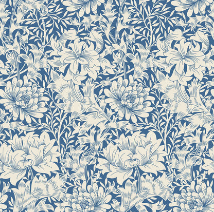 Chrysanthemum - Eden by Morris Wallpaper - Indigo Blue