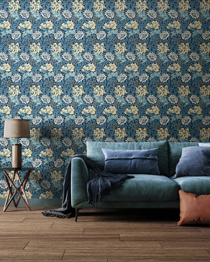 Chrysanthemum - Eden by Morris Wallpaper - Navy Mix