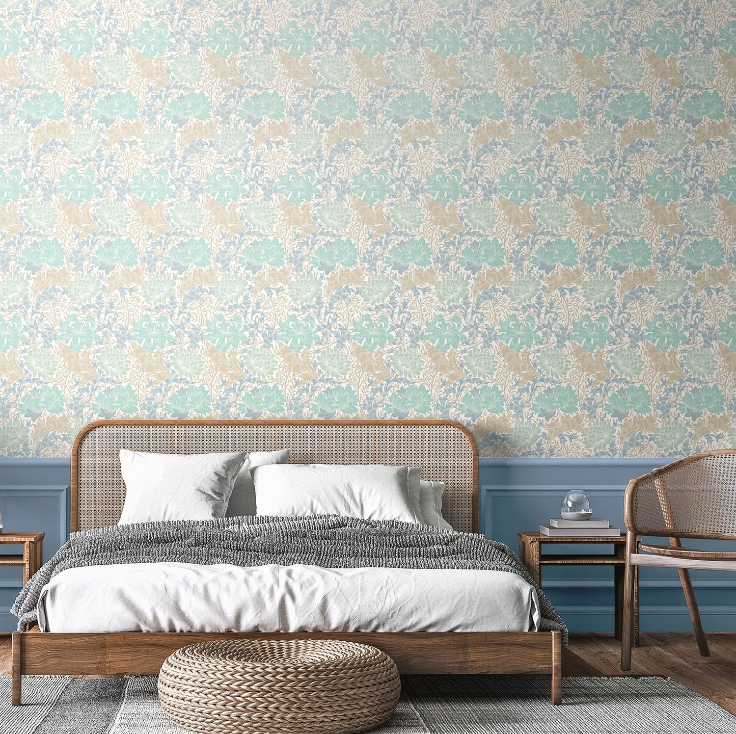 Chrysanthemum - Eden by Morris Wallpaper - Duck Egg Blue