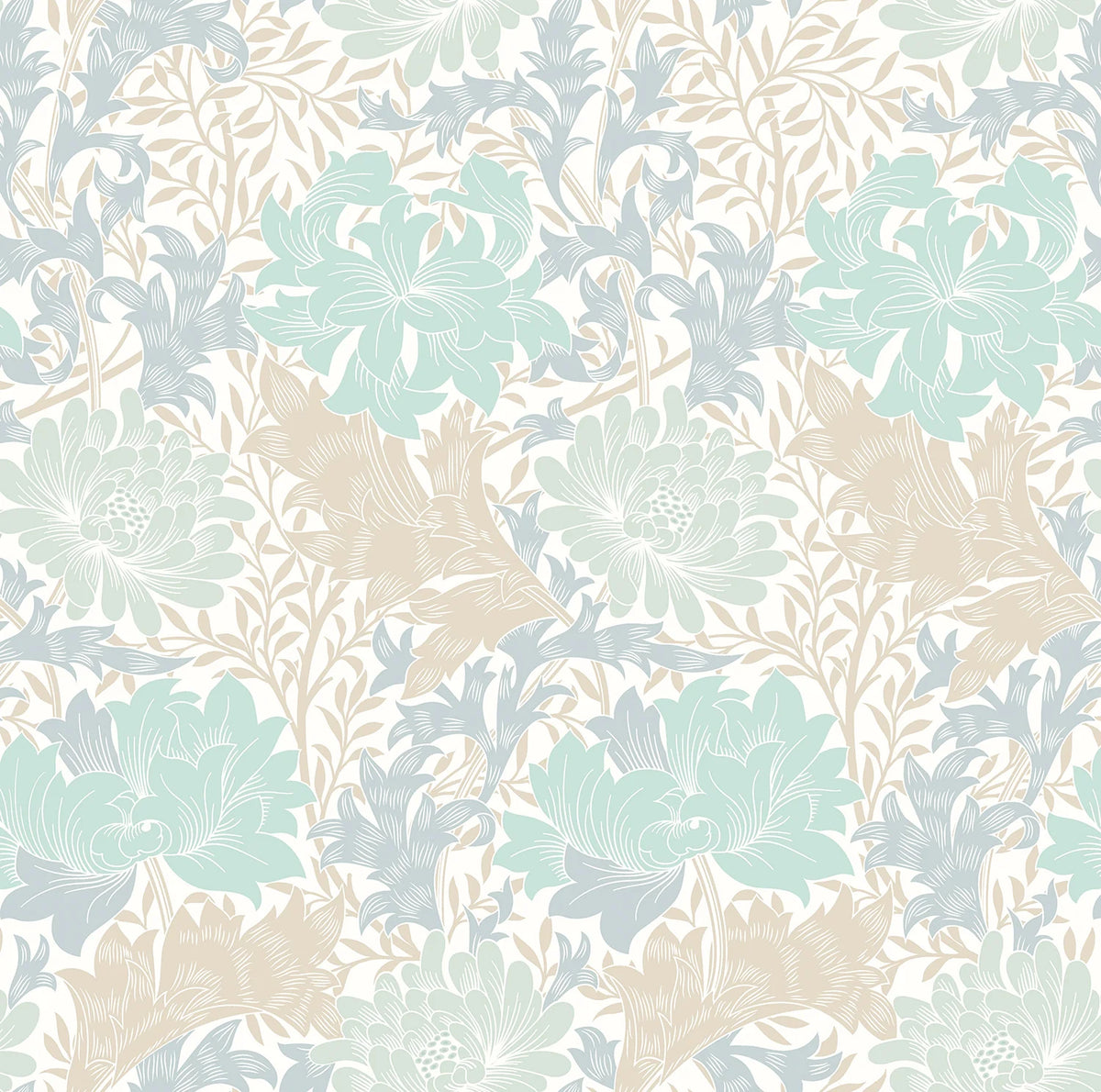 Sample - Chrysanthemum - Eden by Morris Wallpaper - Duck Egg Blue