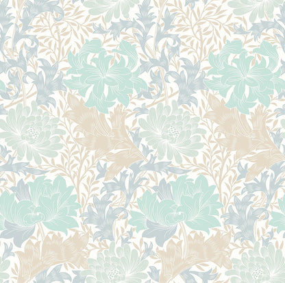 Chrysanthemum - Eden by Morris Wallpaper - Duck Egg Blue