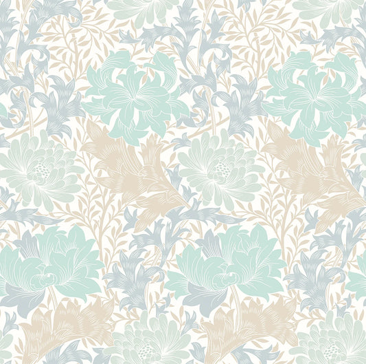 Chrysanthemum - Eden by Morris Wallpaper - Duck Egg Blue