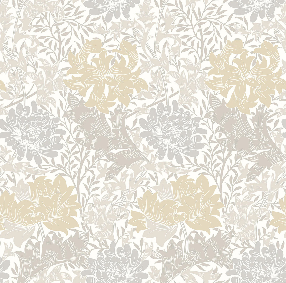Sample - Chrysanthemum - Eden by Morris Wallpaper - Natural Stone