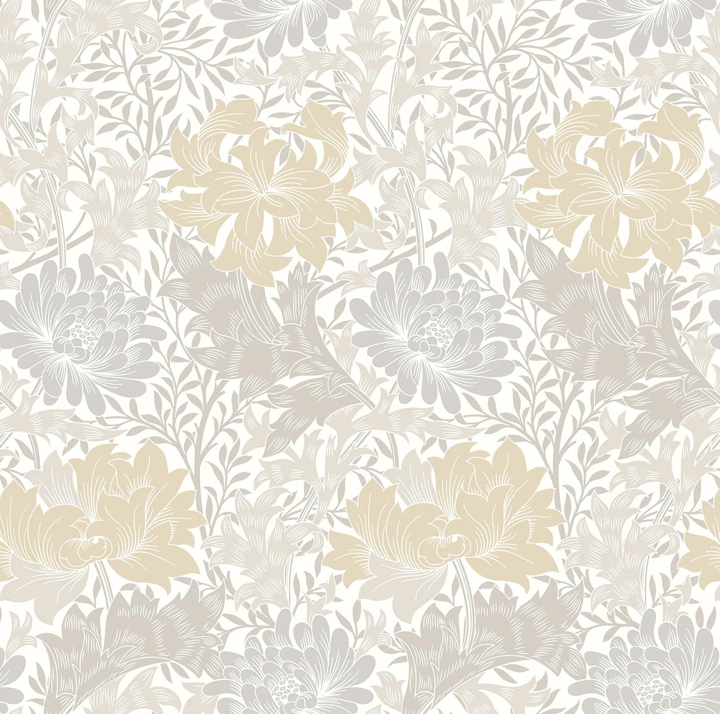 Chrysanthemum - Eden by Morris Wallpaper - Natural Stone