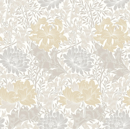 Chrysanthemum - Eden by Morris Wallpaper - Natural Stone