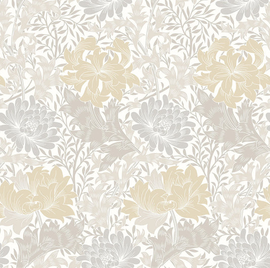 Chrysanthemum - Eden by Morris Wallpaper - Natural Stone