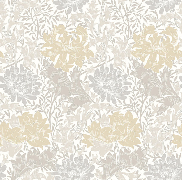 Sample - Chrysanthemum - Eden by Morris Wallpaper - Natural Stone