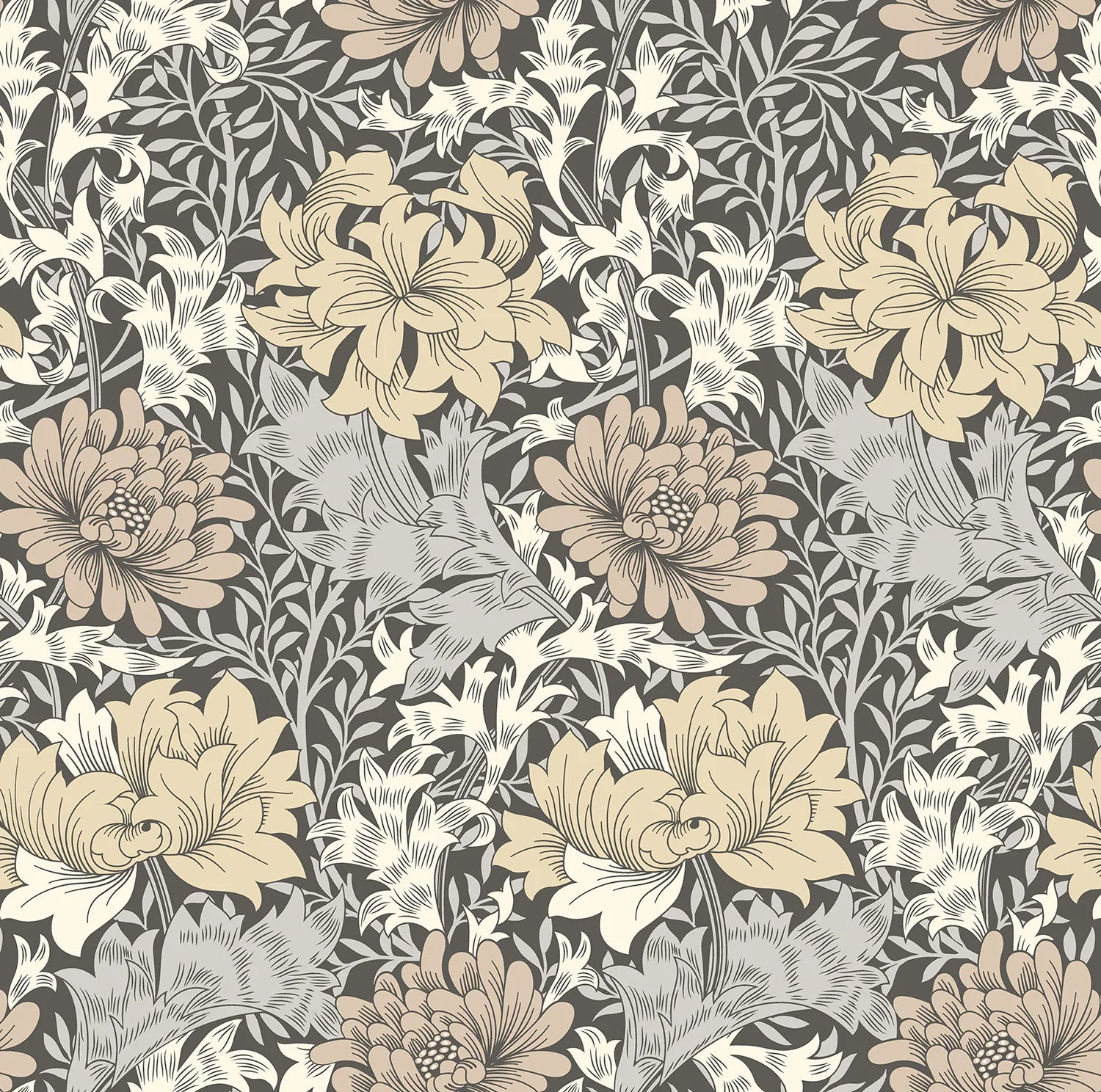 Chrysanthemum - Eden by Morris Wallpaper - Graphite Mix – The Inside