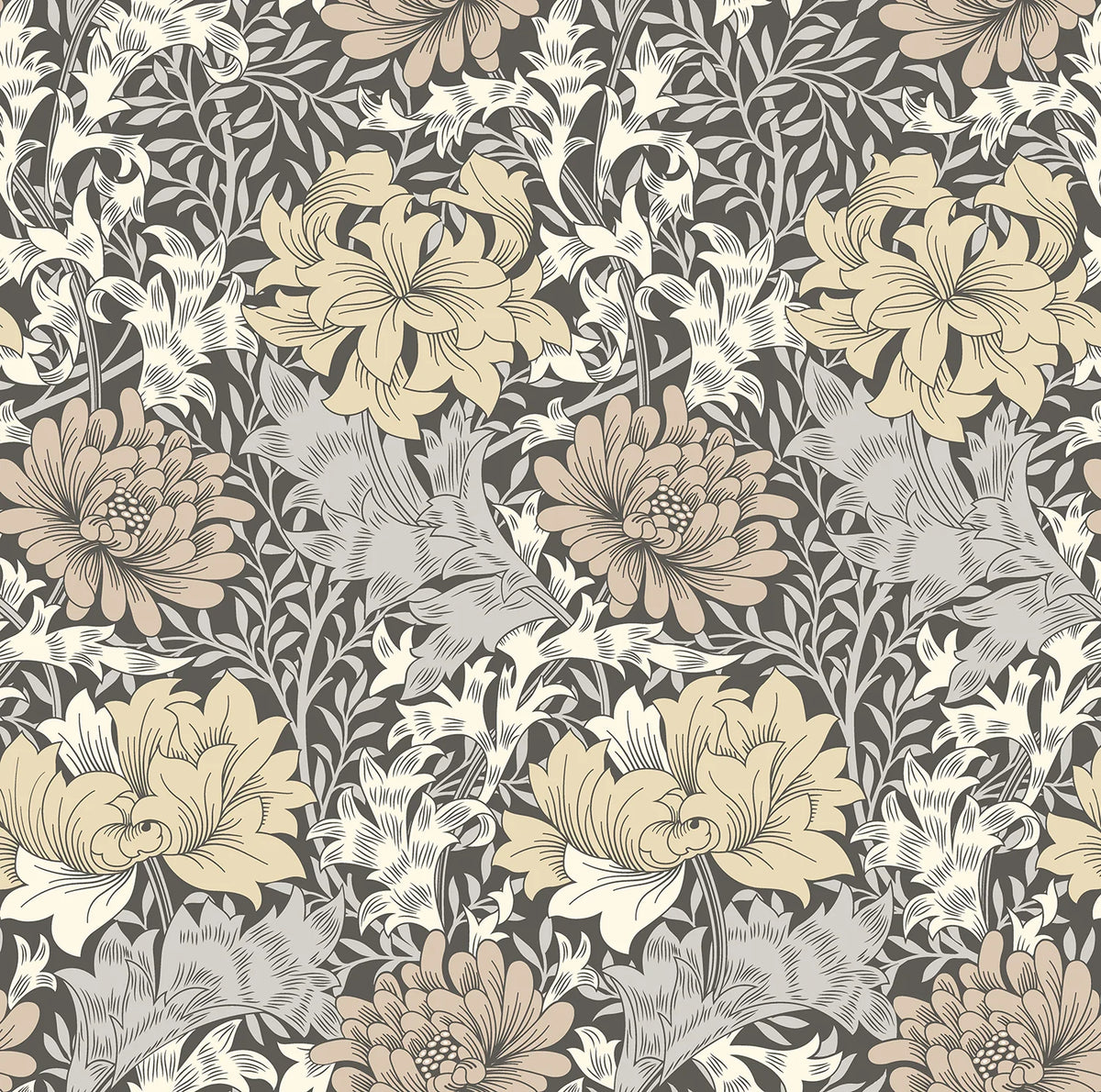 Sample - Chrysanthemum - Eden by Morris Wallpaper - Graphite Mix