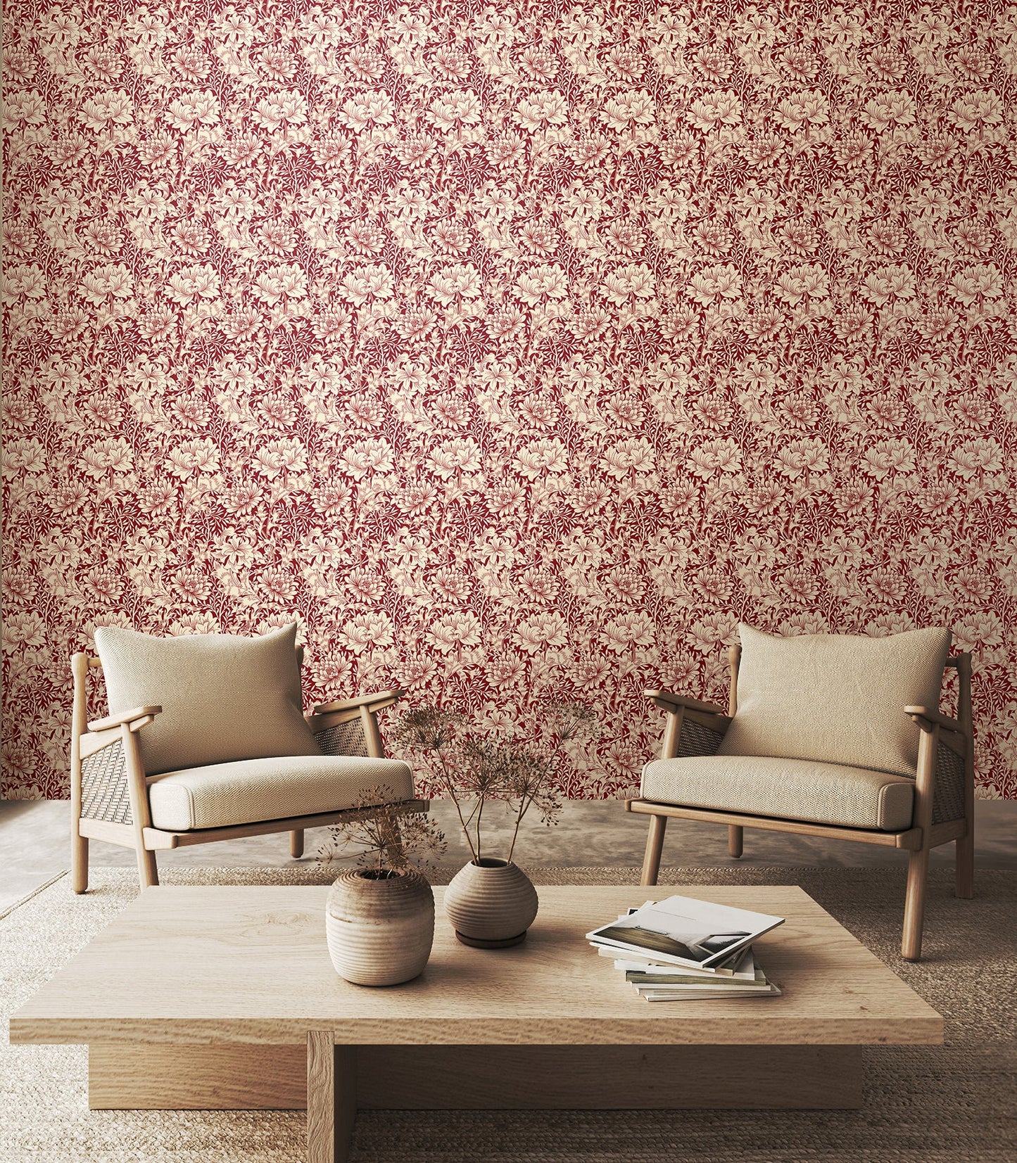 Chrysanthemum - Eden by Morris Wallpaper - Ruby Red
