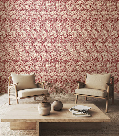 Chrysanthemum - Eden by Morris Wallpaper - Ruby Red