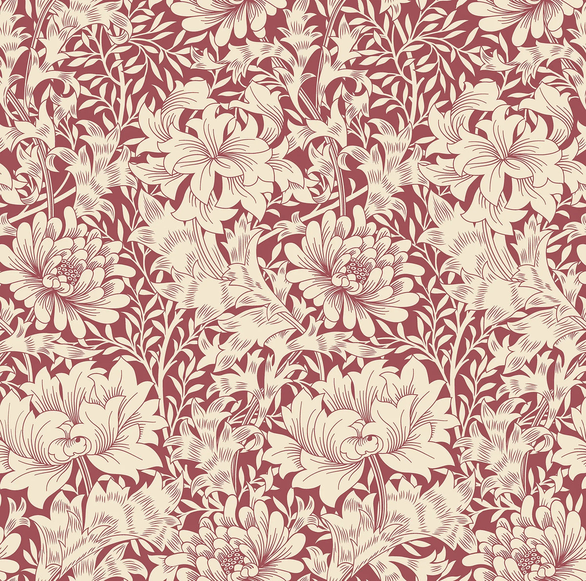 Sample - Chrysanthemum - Eden by Morris Wallpaper - Ruby Red