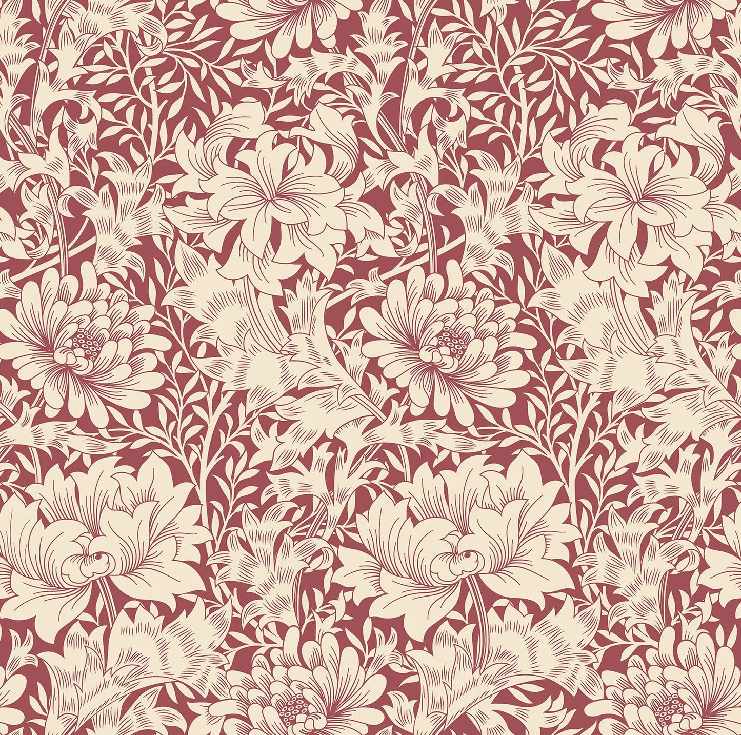 Chrysanthemum - Eden by Morris Wallpaper - Ruby Red