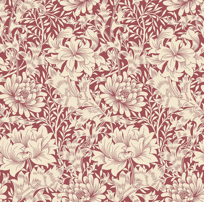 Chrysanthemum - Eden by Morris Wallpaper - Ruby Red