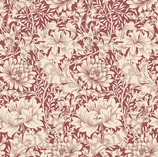Chrysanthemum - Eden by Morris Wallpaper - Ruby Red