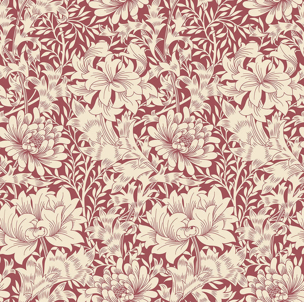 Sample - Chrysanthemum - Eden by Morris Wallpaper - Ruby Red