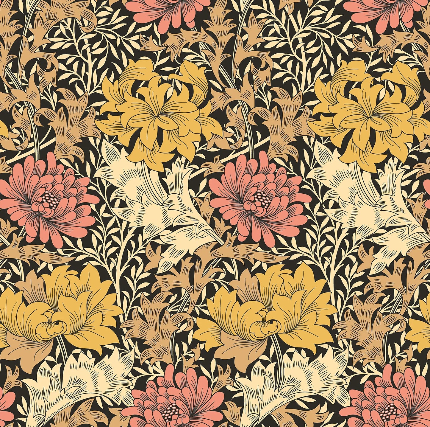 Chrysanthemum - Eden by Morris Wallpaper - Ginger