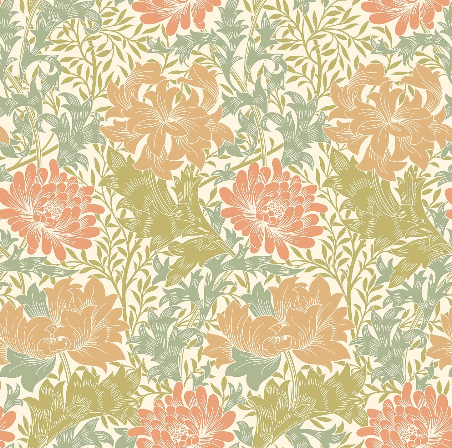 Chrysanthemum - Eden by Morris Wallpaper - Sage/Amber