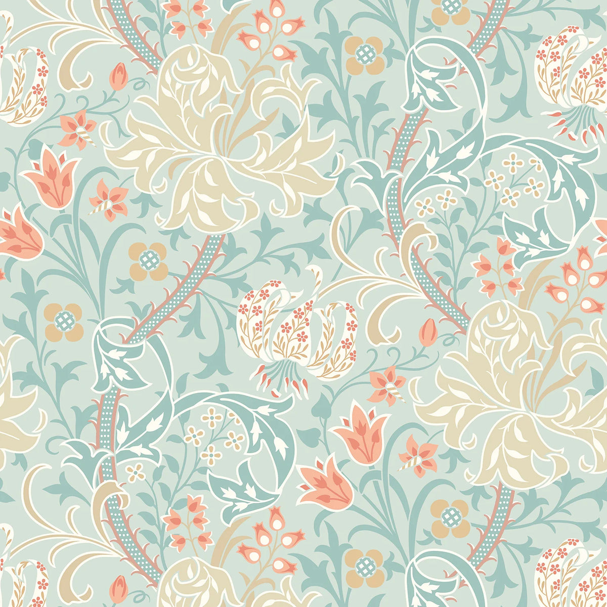 Sample - Lily Ogee Wallpaper - Ohpopsi - Duck Egg Blue