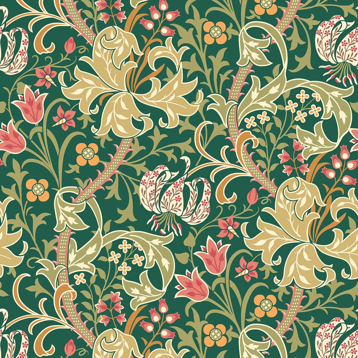 Sample - Lily Ogee Wallpaper - Ohpopsi - Forest Green