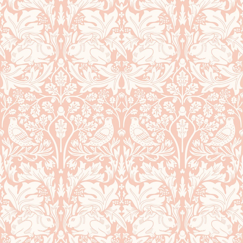 Forest Rabbit Wallpaper - Soft Pink