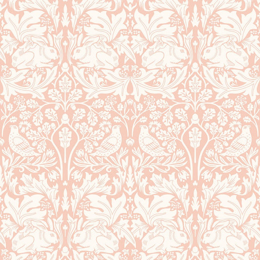 Forest Rabbit Wallpaper - Soft Pink