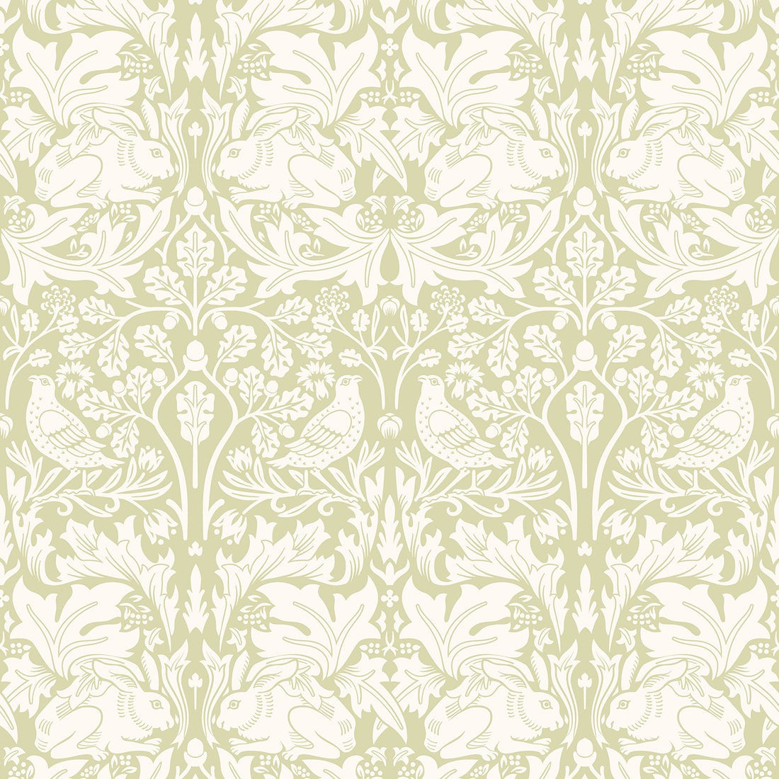 Forest Rabbit Wallpaper - Pale Green