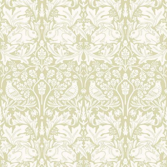 Forest Rabbit Wallpaper - Pale Green