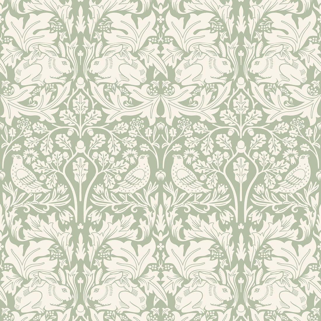 Sample - Forest Rabbit Wallpaper - Sage Green