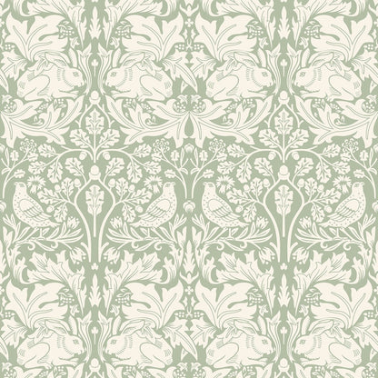 Forest Rabbit Wallpaper - Sage Green