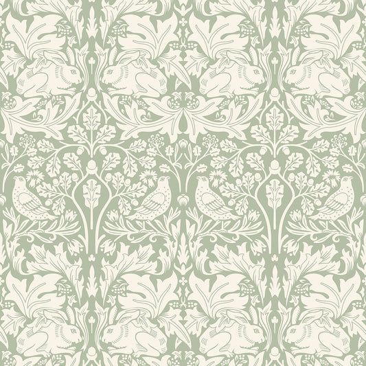 Forest Rabbit Wallpaper - Sage Green