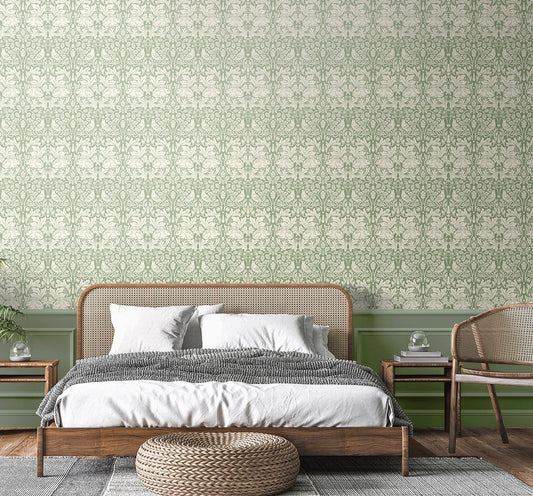 Forest Rabbit Wallpaper - Sage Green