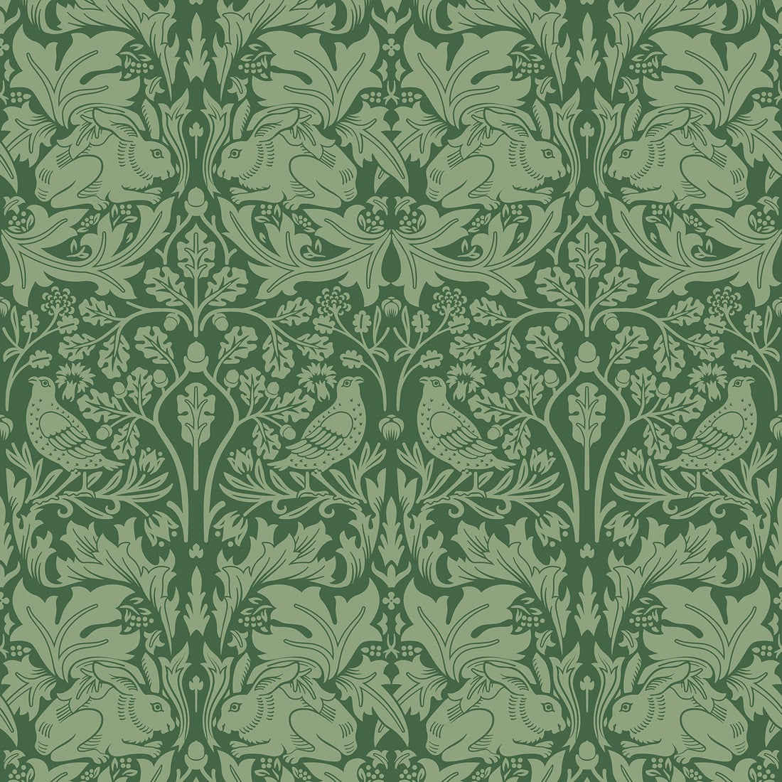 Sample - Forest Rabbit Wallpaper - Forest Green