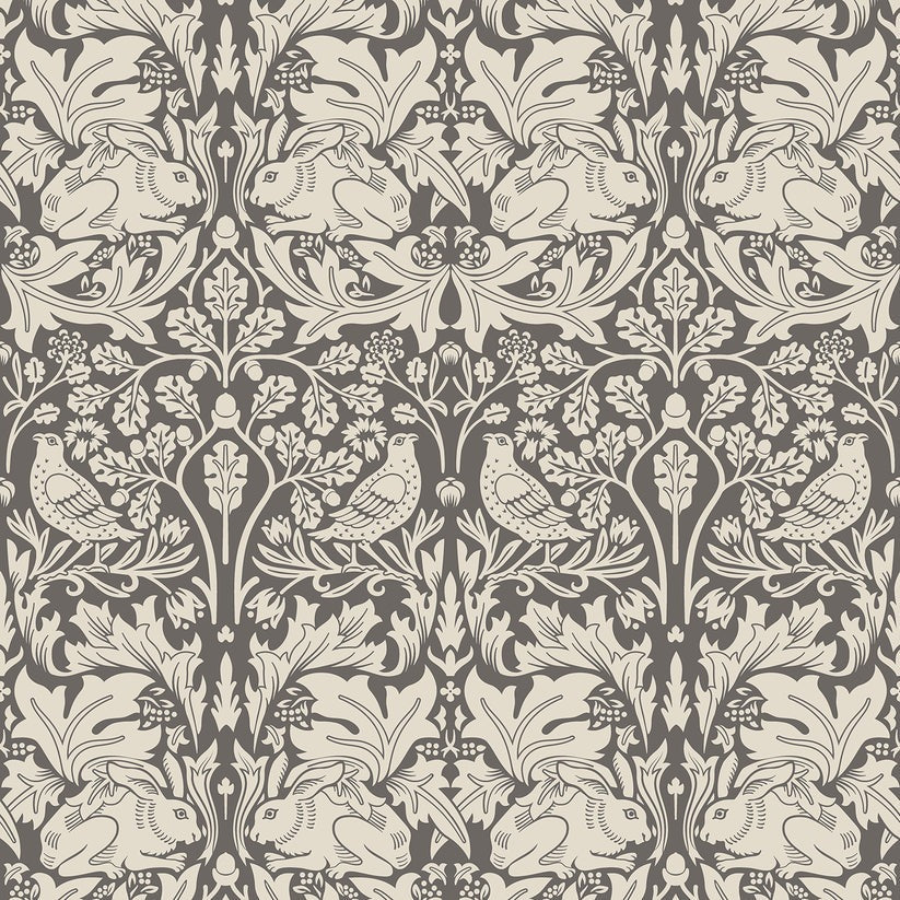 Forest Rabbit Wallpaper - Charcoal Grey