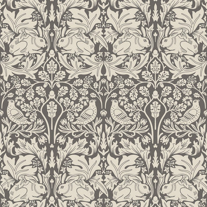 Forest Rabbit Wallpaper - Charcoal Grey