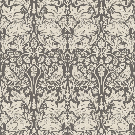 Forest Rabbit Wallpaper - Charcoal Grey