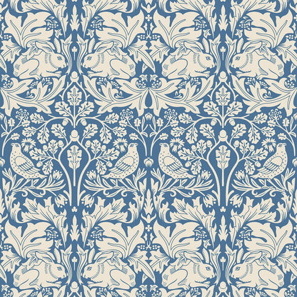 Forest Rabbit Wallpaper - Navy Blue