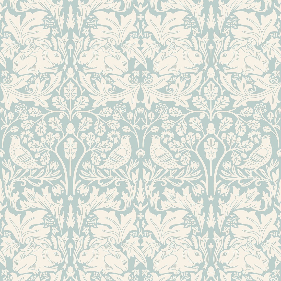 Forest Rabbit Wallpaper - Duck Egg Blue